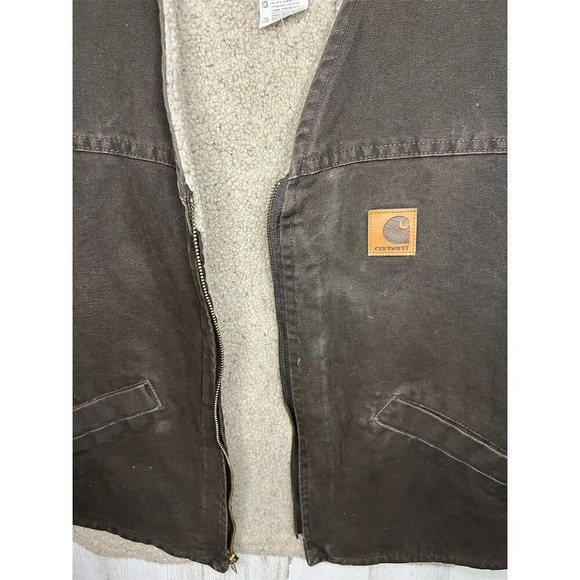 Carhartt Men's 2XL brown Sherpa Lined Canvas Vest Casual Quilted - Picture 5 of 6